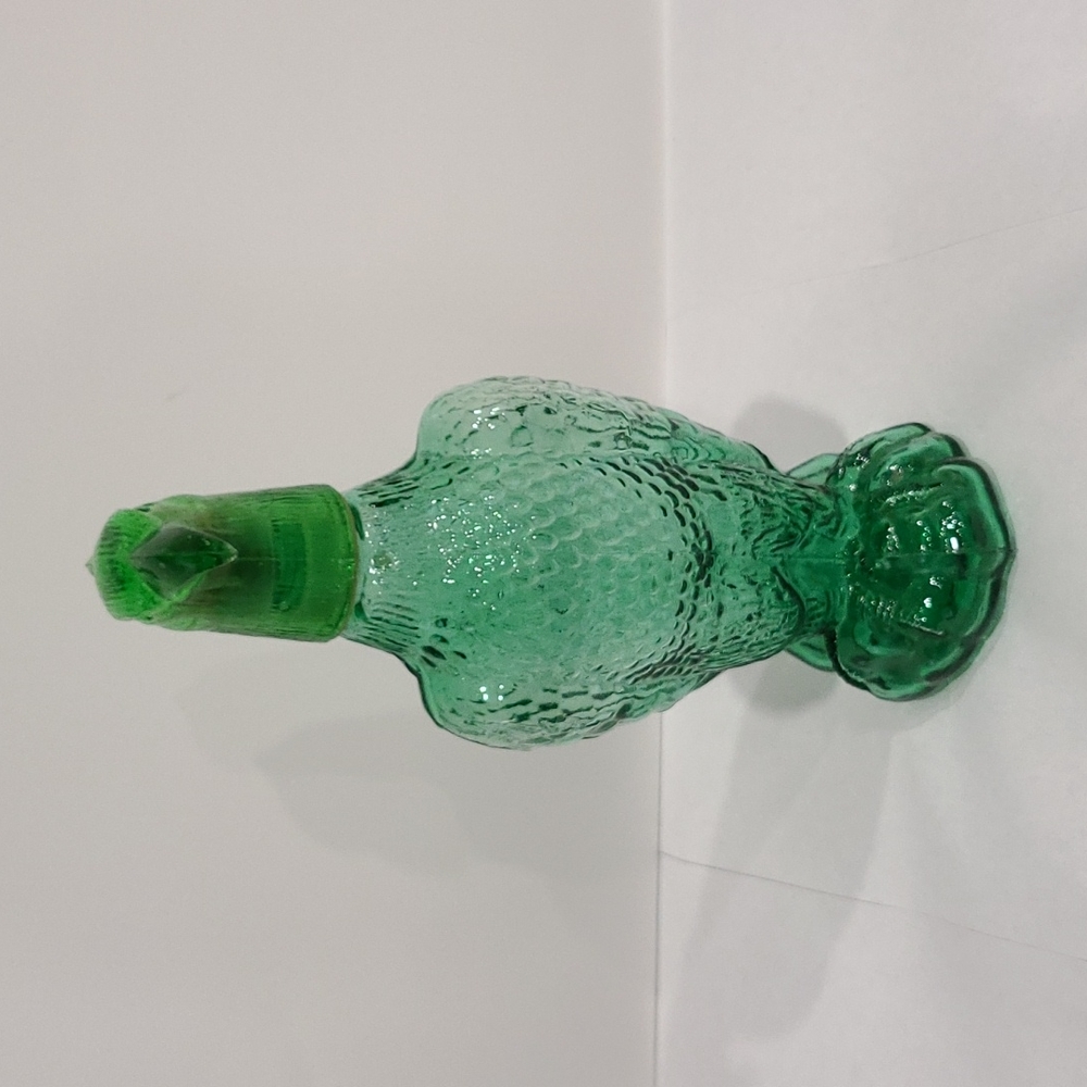 Vintage Green Glass 11" American Eagle Decanter+Shot Glass Head Liquor Ephemera